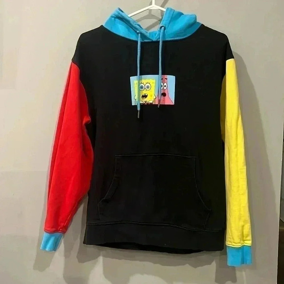 ❤️2/$30❤️[M]Nickelodeon  SpongeBob Colour Blocks Black Hoodie - Picture 1 of 6
